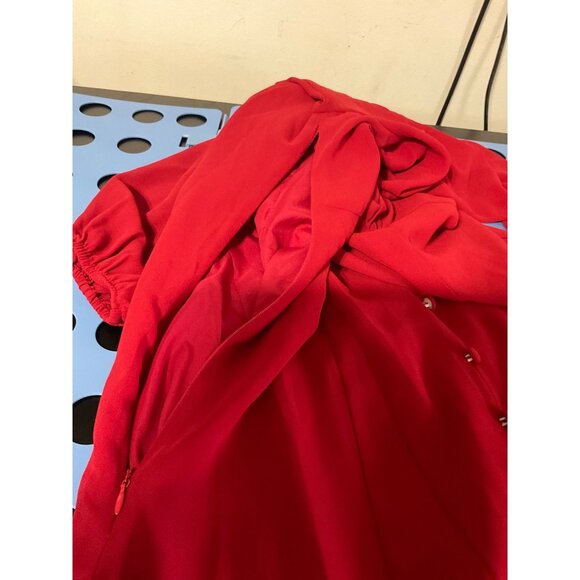 RIHOAS Women's Red V-Neck Puff Sleeve Slit Midi Dress NEW size Medium - Picture 13 of 14